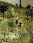 Pierre Auguste Renoir uppfor backen genom hogt gras oil on canvas